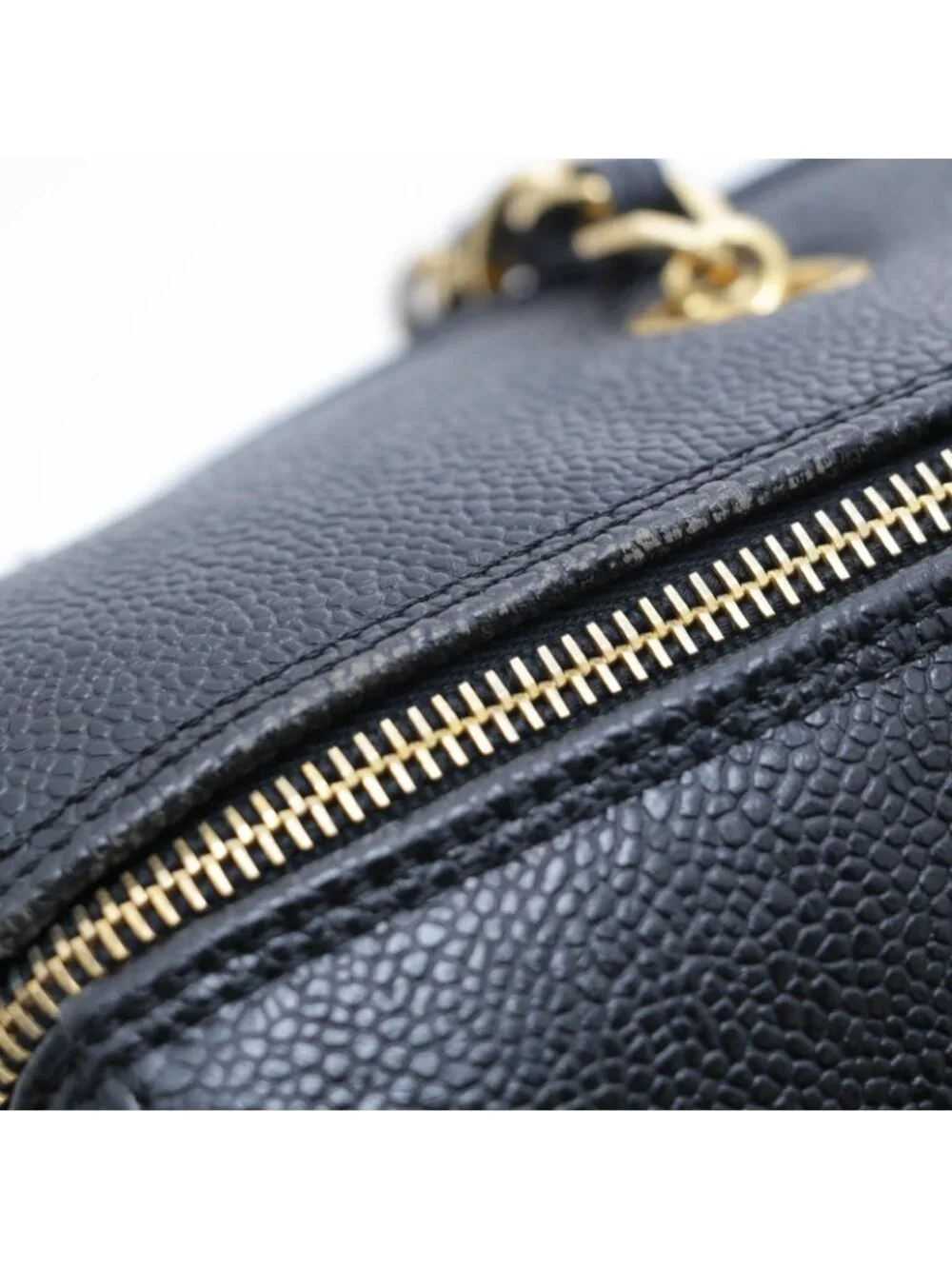 Chanel CC Logo Chain Shoulder Black Caviar Tote Bag